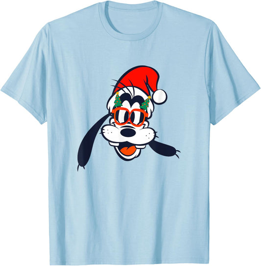 Disney Mickey and Friends Christmas Goofy Santa Claus Face T-Shirt - T-Shirt | Light Blue