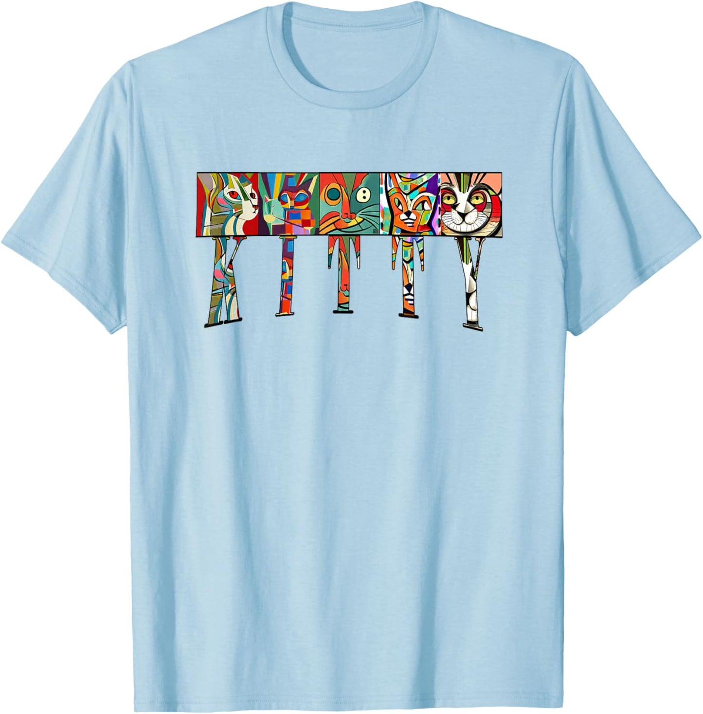 Mid-Century Modern Cubism Expressionist Cats Kitty Art T-Shirt - T-Shirt | Light Blue