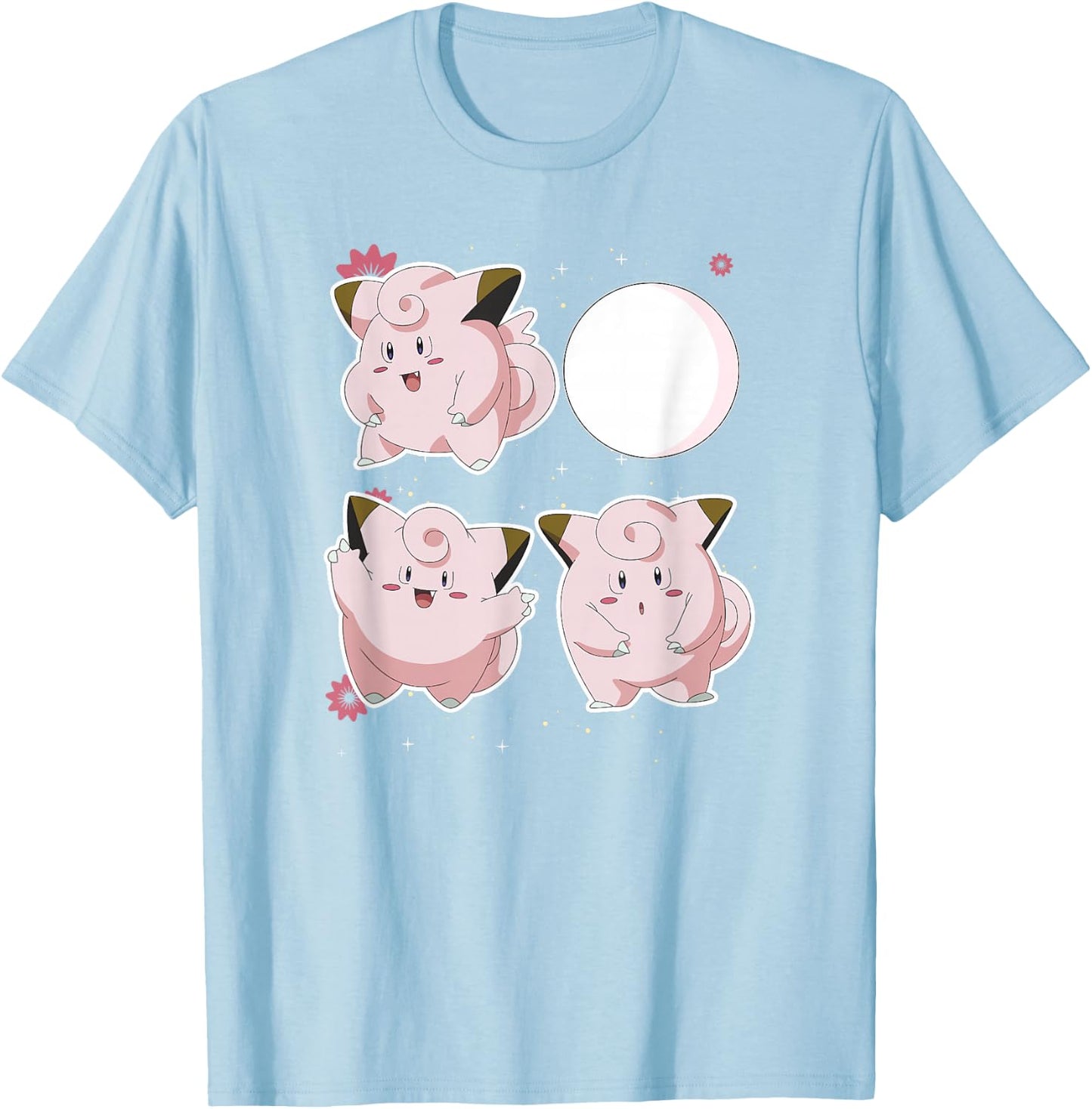Pokémon Clefairy Moonlight Dance Cute Friends T-Shirt - T-Shirt | Light Blue