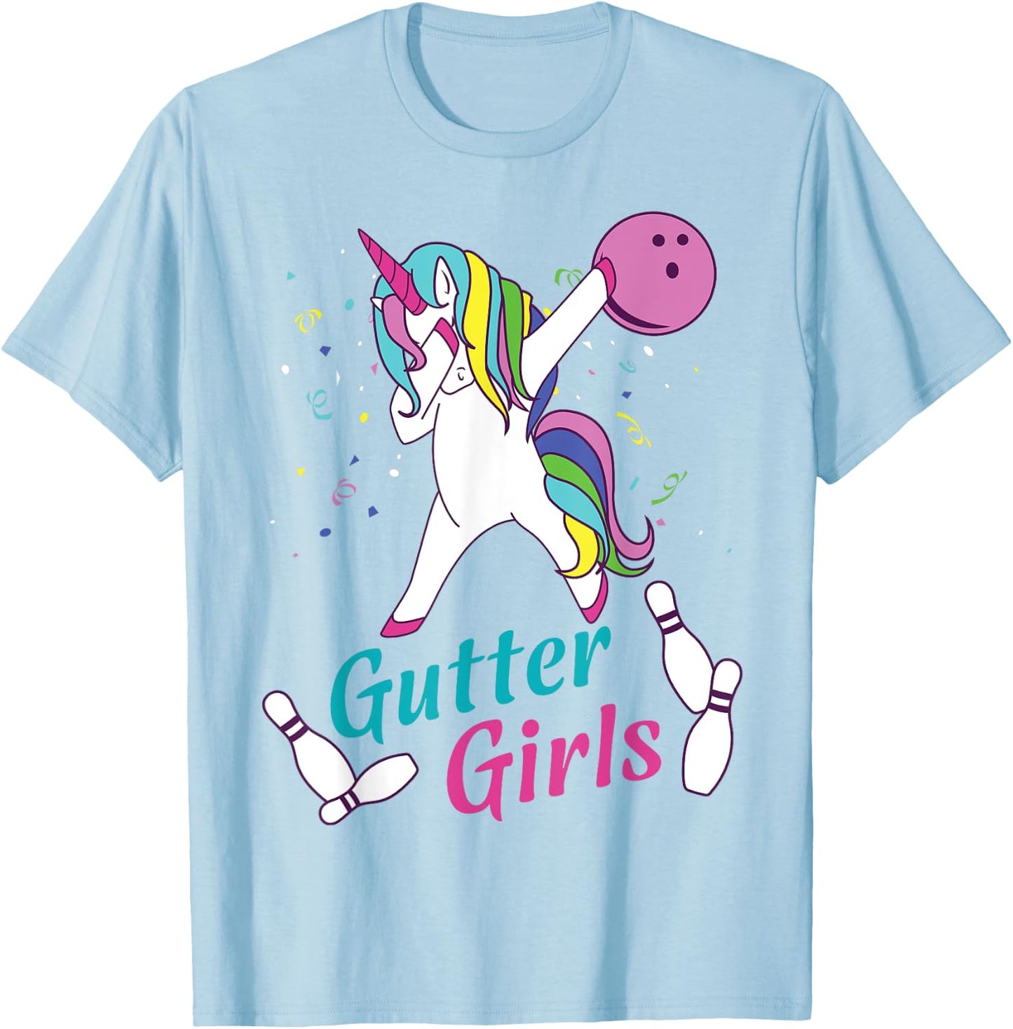 Gutter Girls Unicorn Bowling Team Shirt T-Shirt - T-Shirt | Light Blue