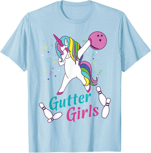 Gutter Girls Unicorn Bowling Team Shirt T-Shirt - T-Shirt | Light Blue