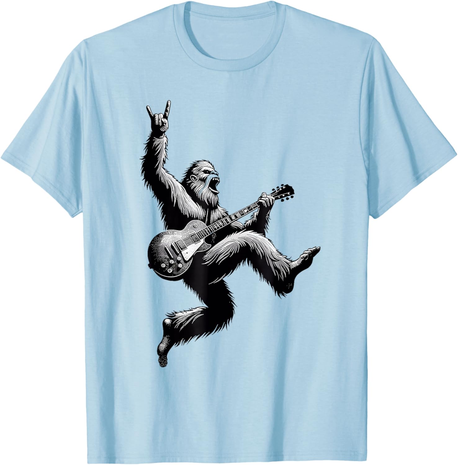 Bigfoot Playing A Electric Guitar Rock On Sasquatch Big Foot T-Shirt - T-Shirt | Light Blue
