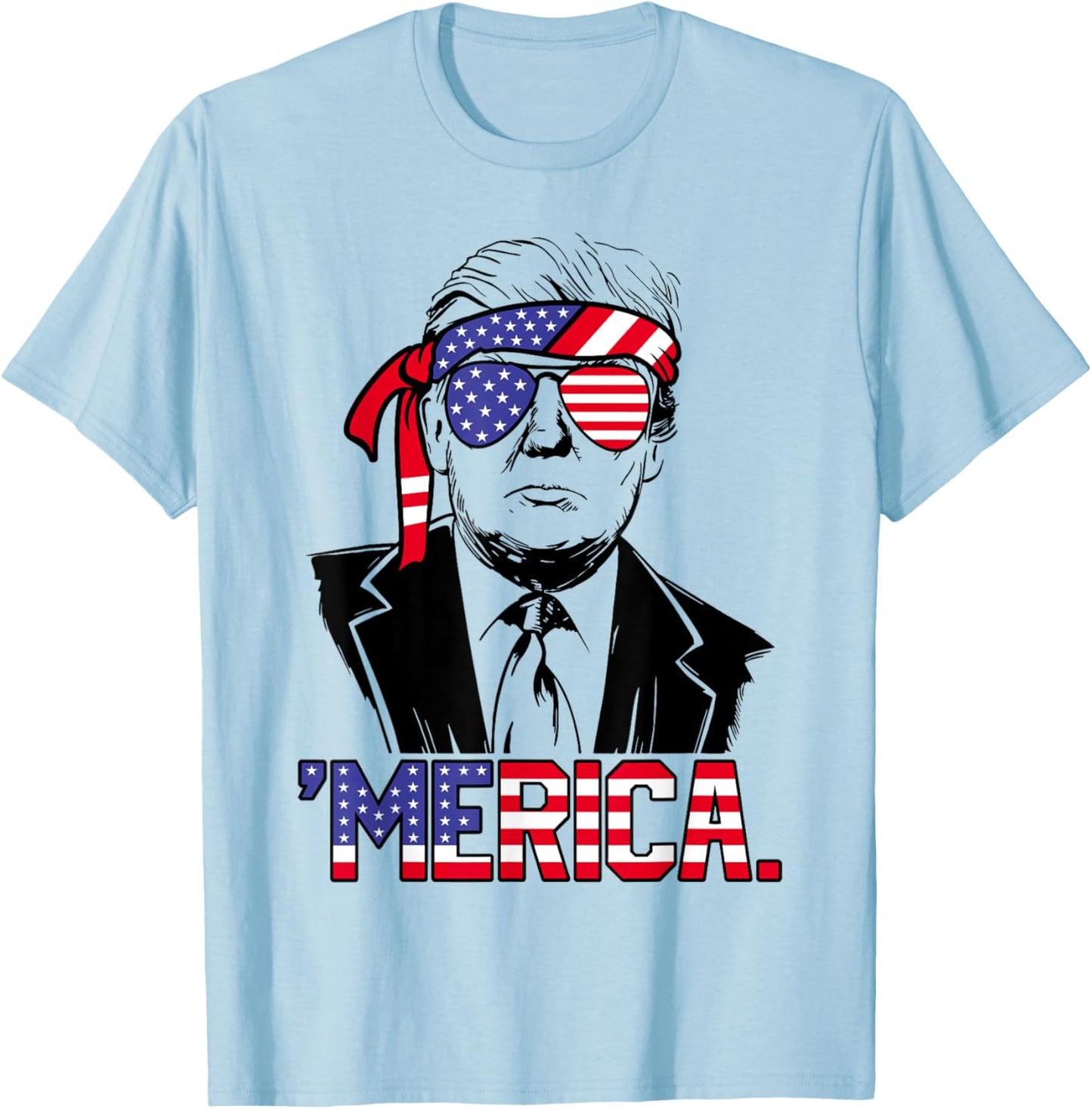 'MERICA TRUMP Happy 4th Of July Trump American Flag T-Shirt - T-Shirt | Light Blue