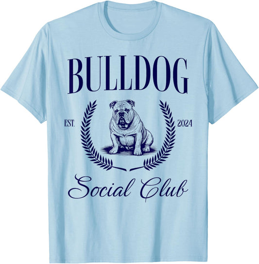 Bulldog Social Club Women Dog Mom T-Shirt - T-Shirt | Light Blue