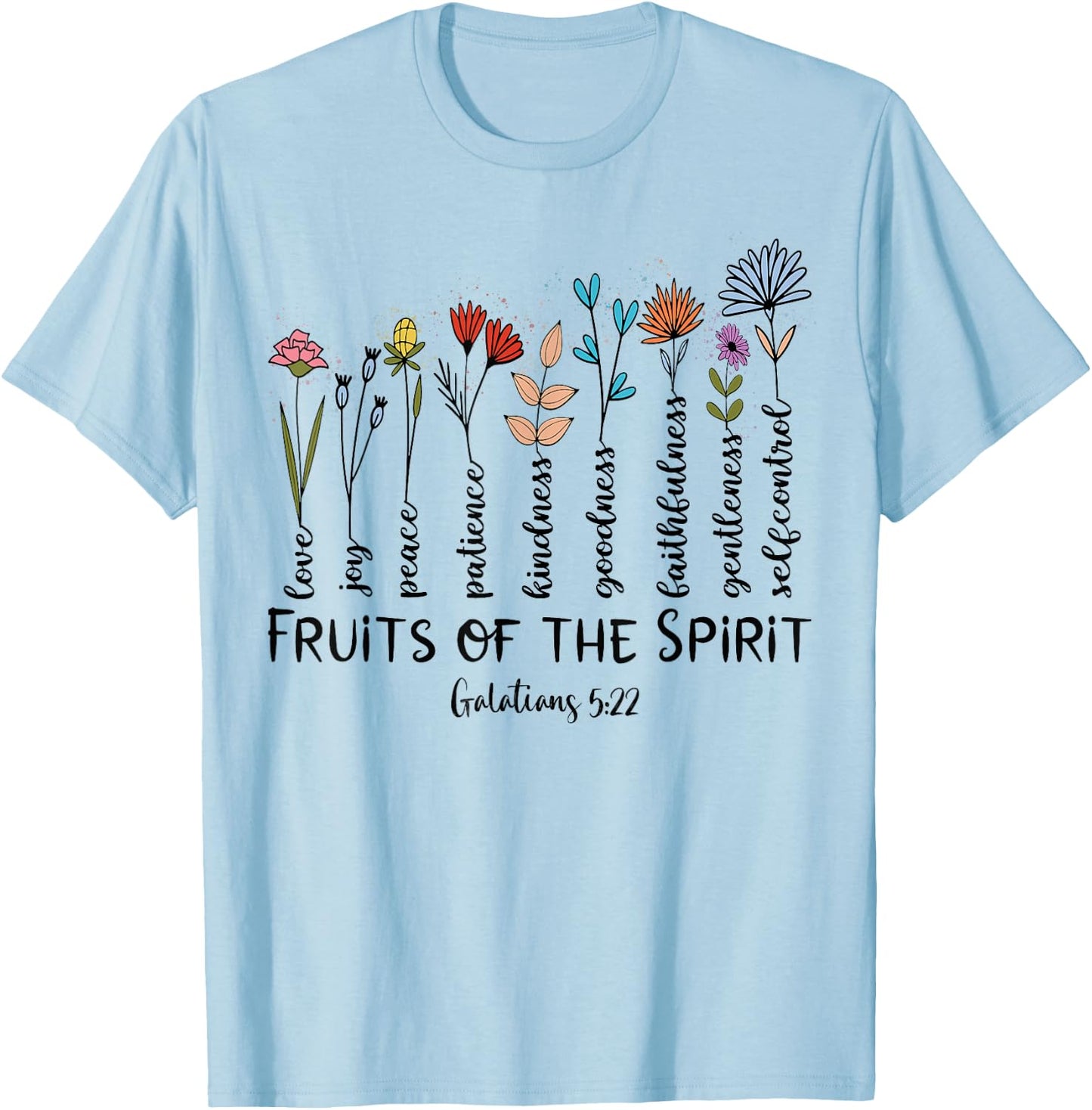 Faith Cross Christ Religious Inspirational Apparel Fruit of The Spirit Christian Faithful Bible Verse Jesus - Grey, Small, Women's Classic Fit, Short Sleeve T-Shirt - T-Shirt | Light Blue