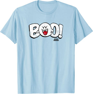 Super Mario Bros Halloween Boo Spooky Vintage Nintendo Logo T-Shirt - T-Shirt | Light Blue