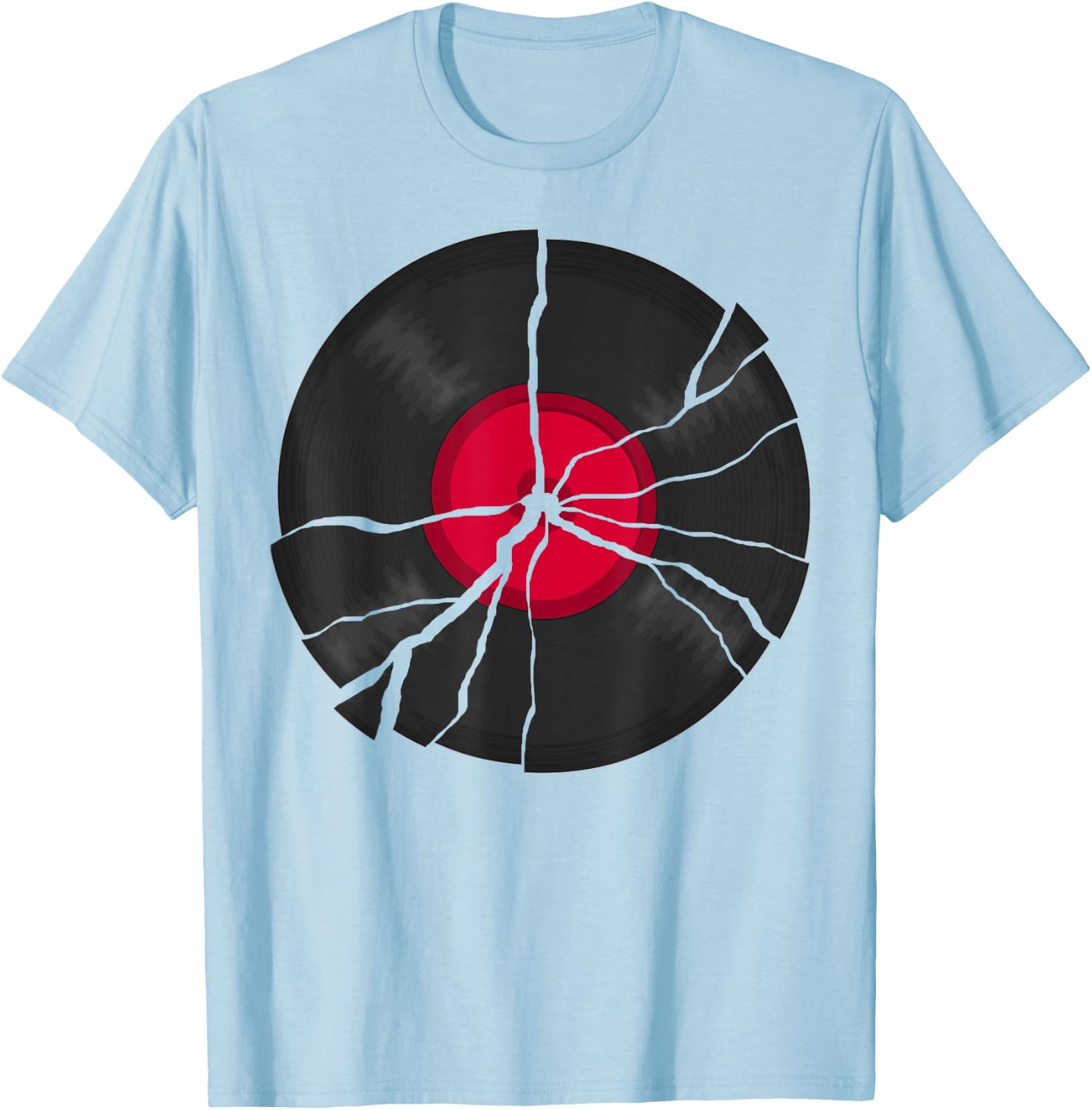 Broken Retro Vinyl Lp Music Record T-Shirt - T-Shirt | Light Blue