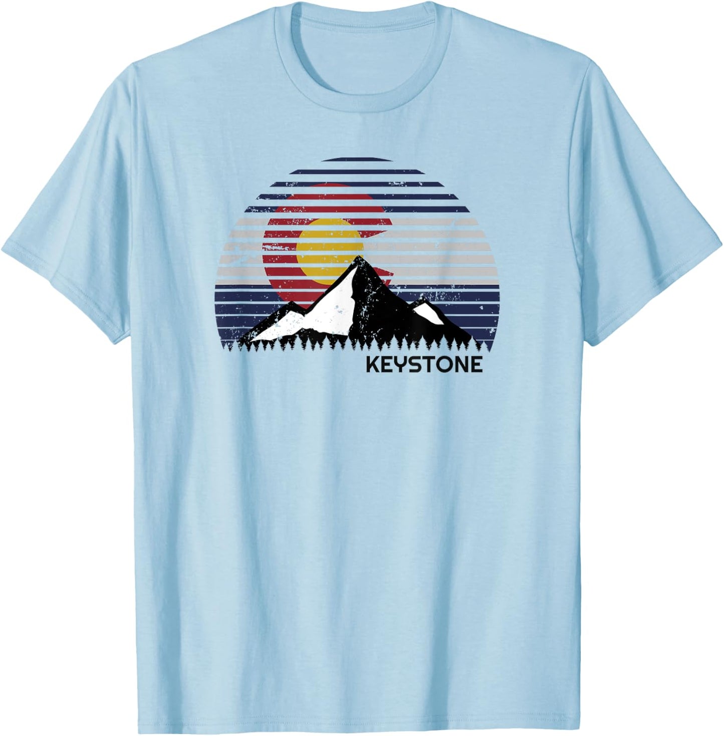 Keystone, Colorado x CO Flag Mountain Top T-Shirt - T-Shirt | Light Blue