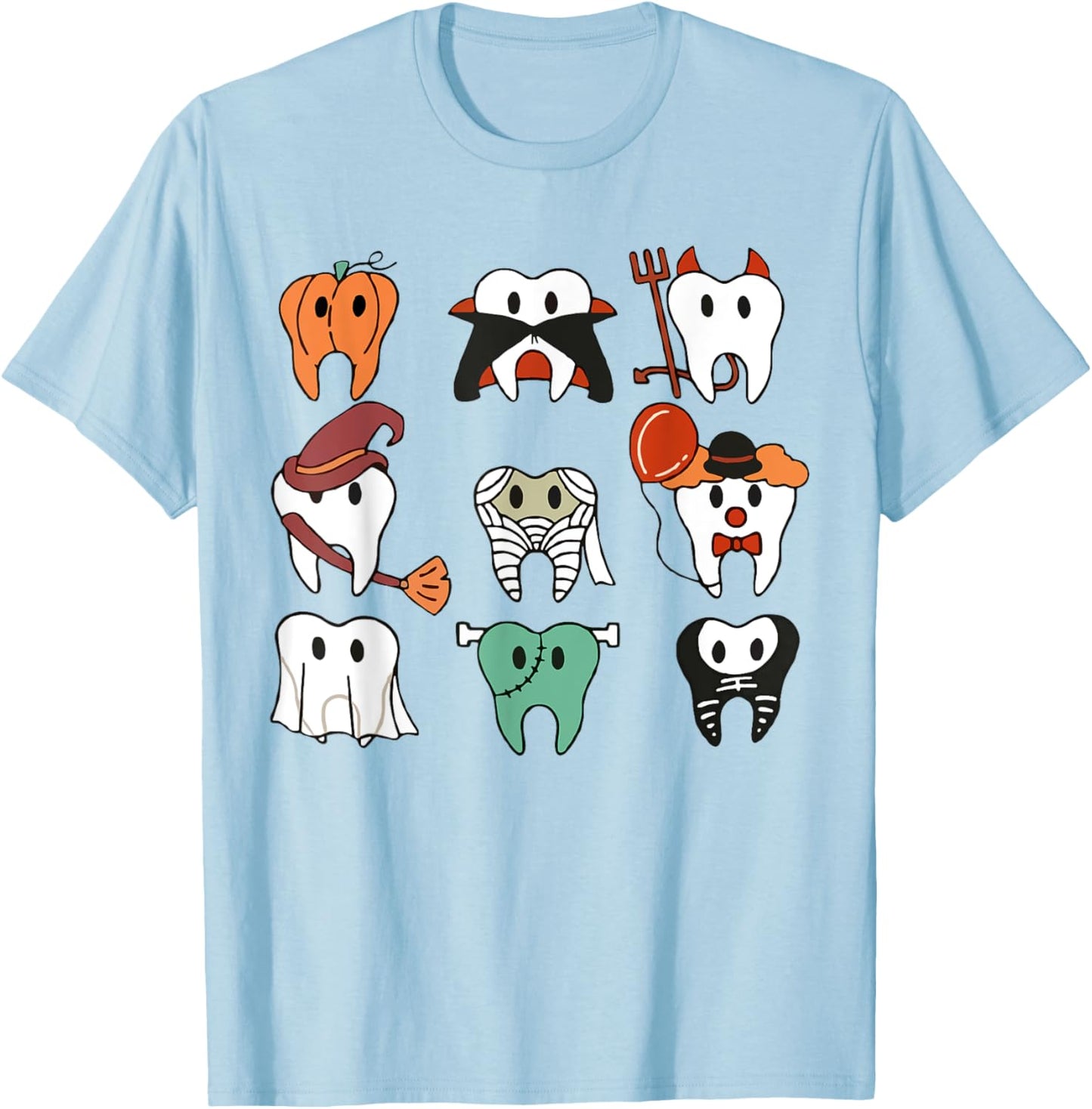 Funny Dental Halloween Dentist Hygiene Ghost Spooky Season T-Shirt - T-Shirt | Light Blue