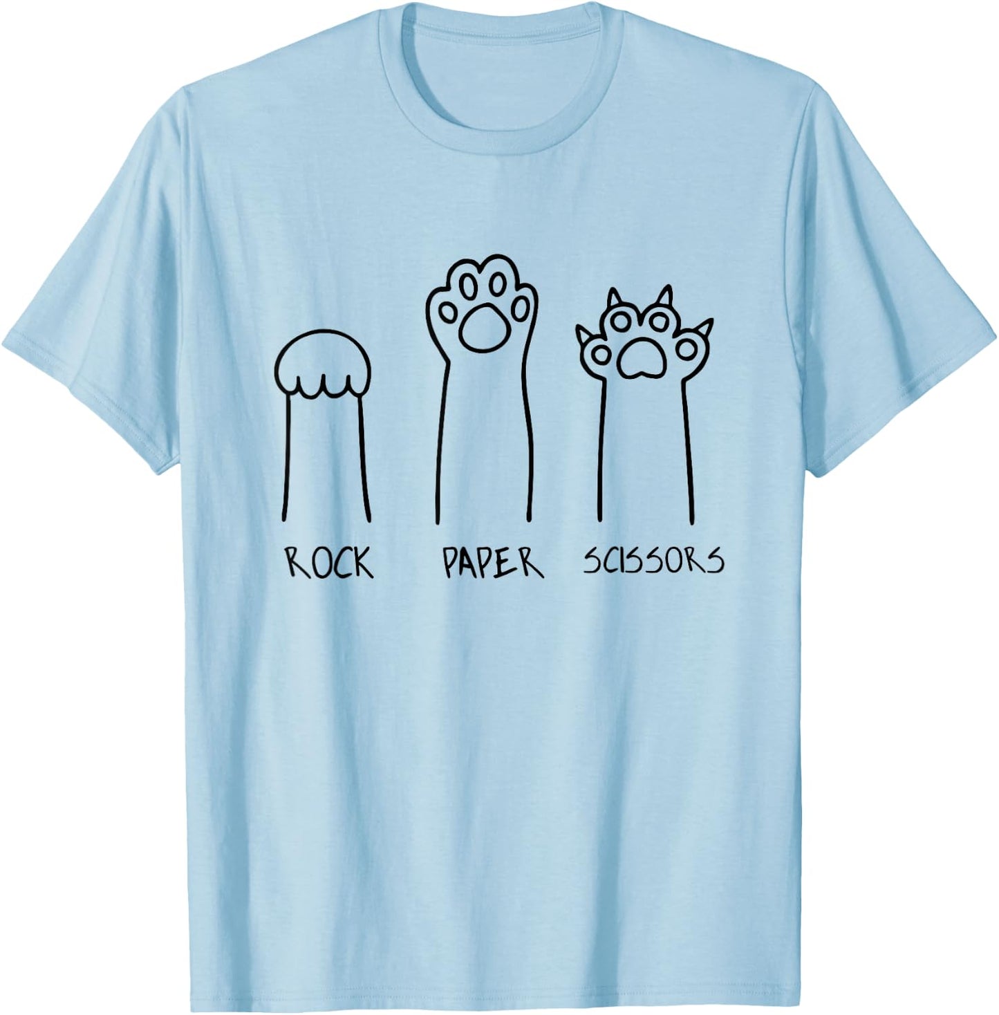 Rock Paper Scissors Hand Game Cute Paw Funny Cat Introvert T-Shirt - T-Shirt | Light Blue
