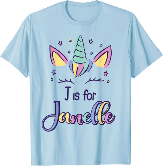 First Name Janelle Personalized J Is For Janelle T-Shirt - T-Shirt | Light Blue