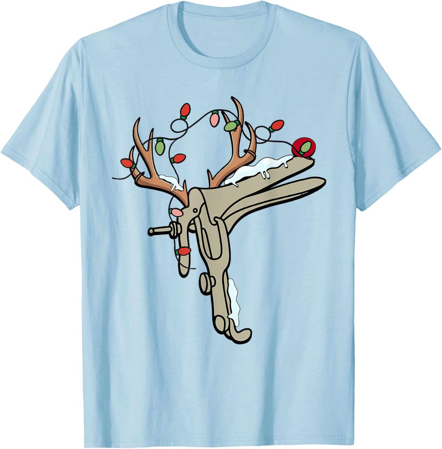 Reindeer Christmas Light Speculum Funny OBGYN Nurse Holiday T-Shirt - T-Shirt | Light Blue