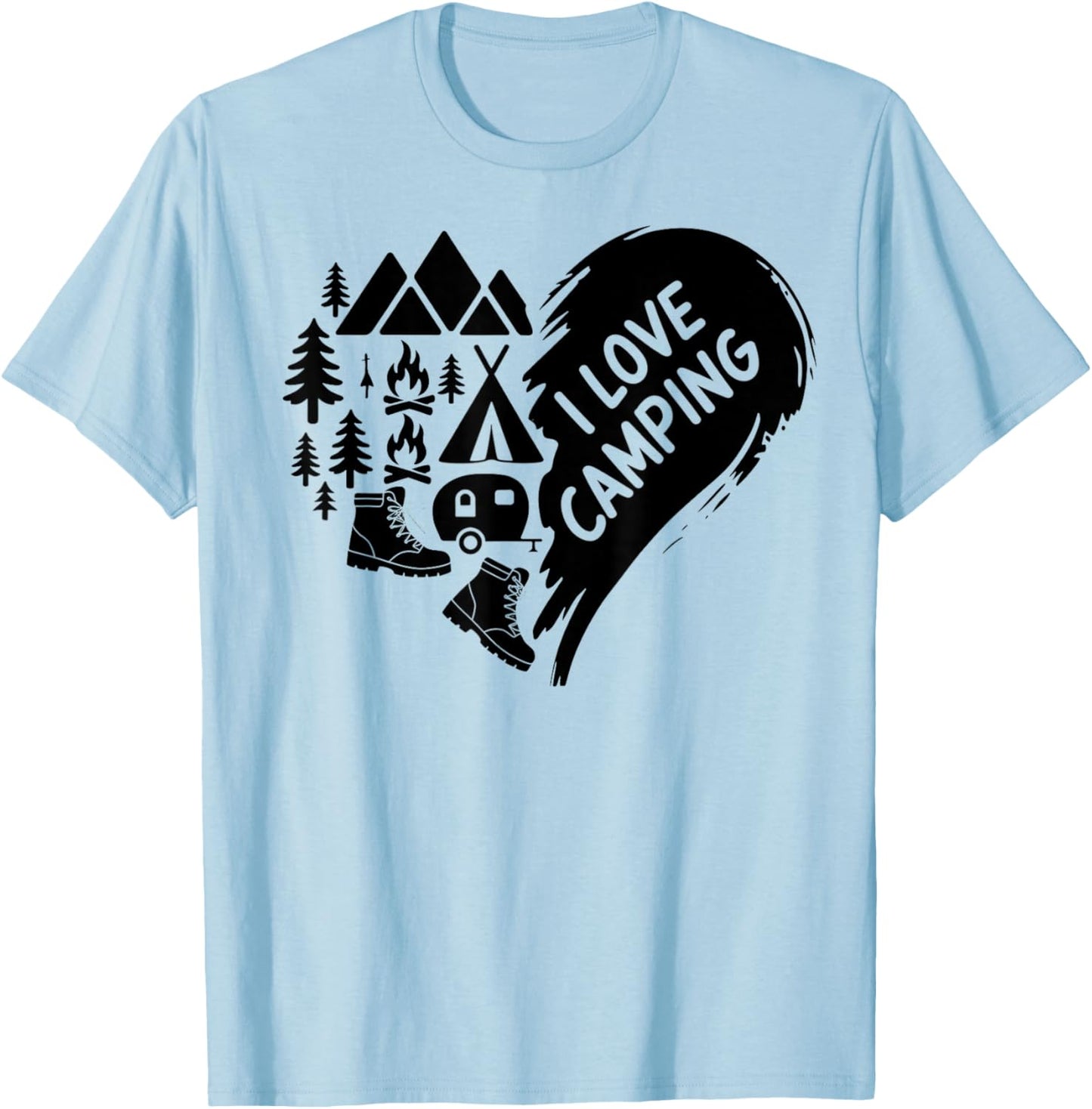 I Love Camping Heart Trees RV Van Campfire Tent Heart Love T-Shirt - T-Shirt | Light Blue