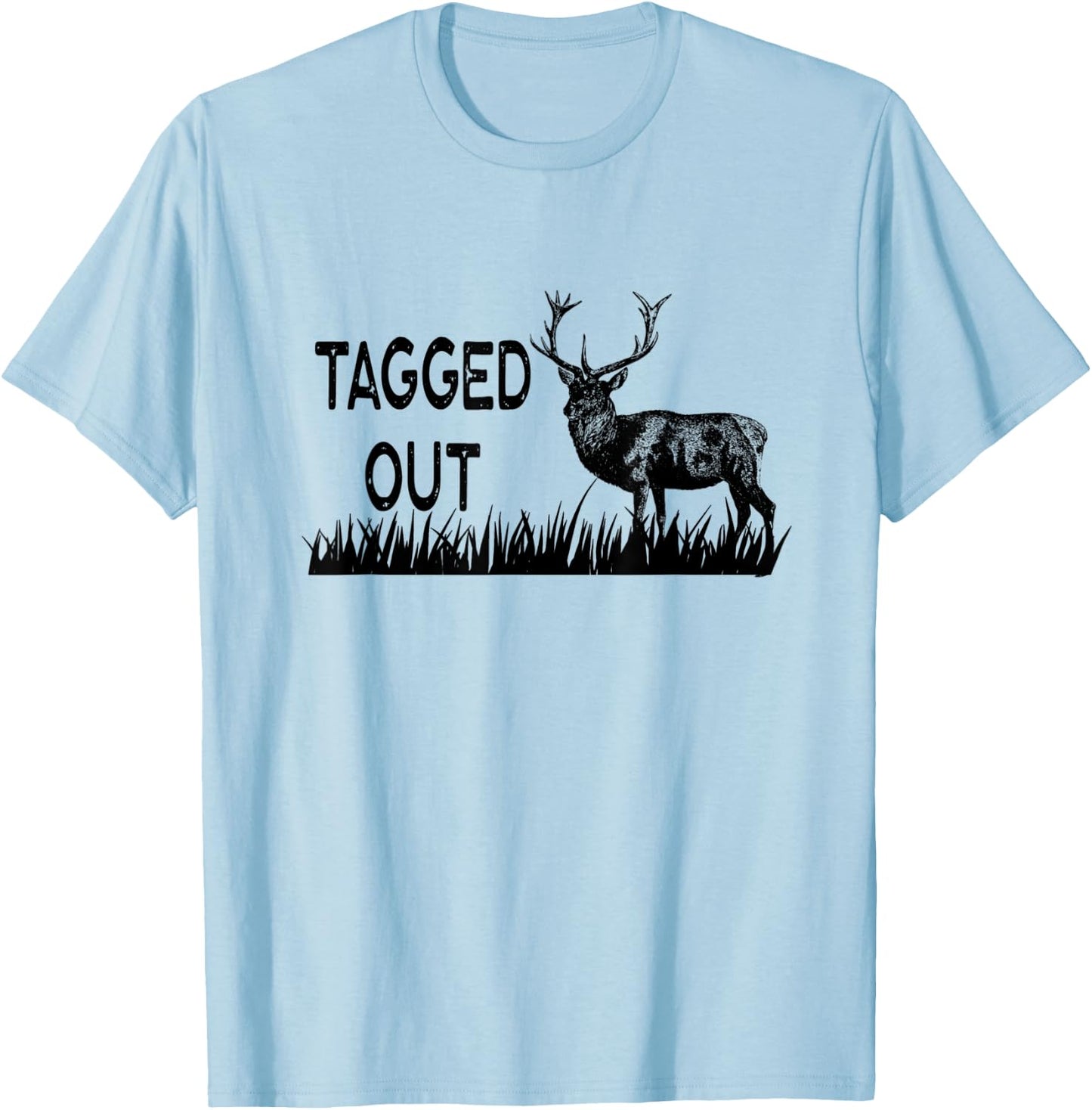 Tagged Out Vintage Graphic Hunter Hunt Elk Deer Antler Rack T-Shirt - T-Shirt | Light Blue