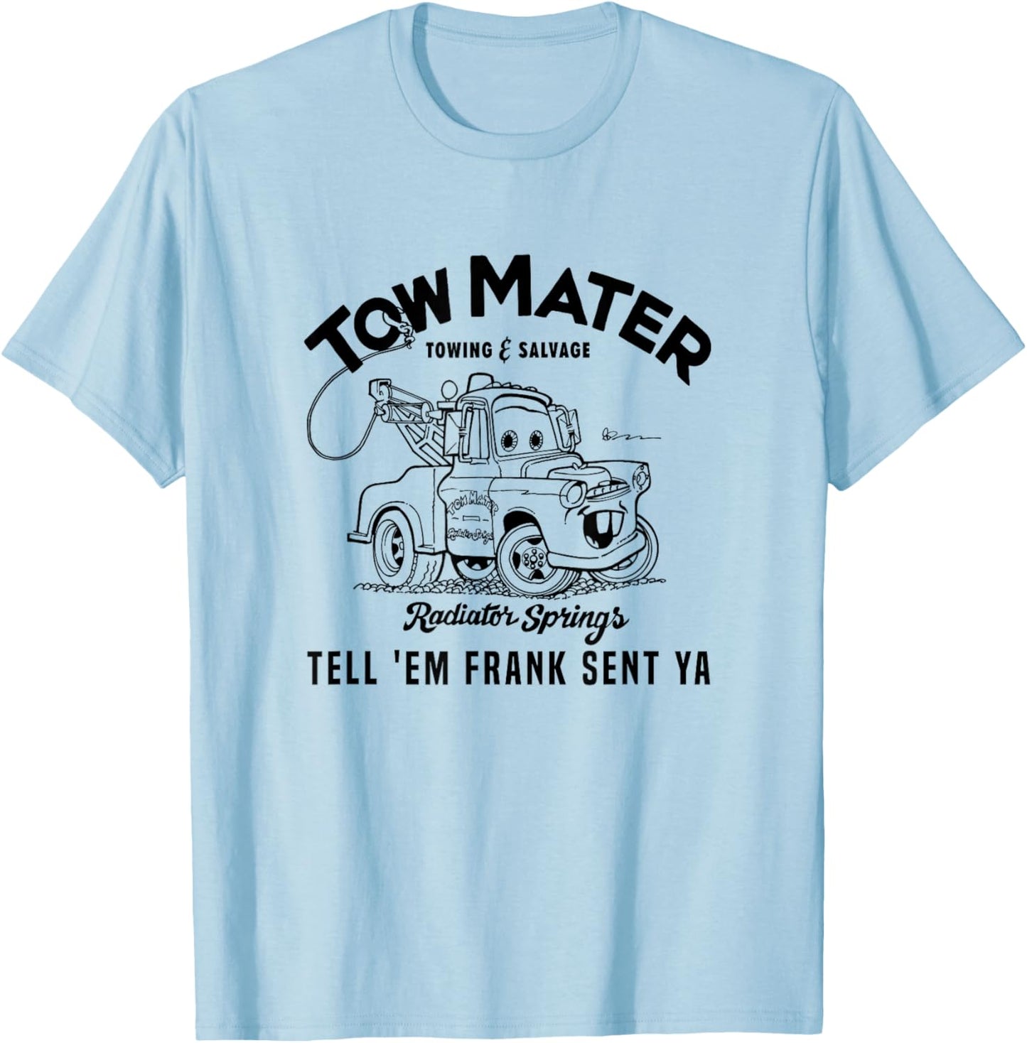 Disney Pixar Cars Tow Mater Towing & Salvage Outline Logo T-Shirt - T-Shirt | Light Blue