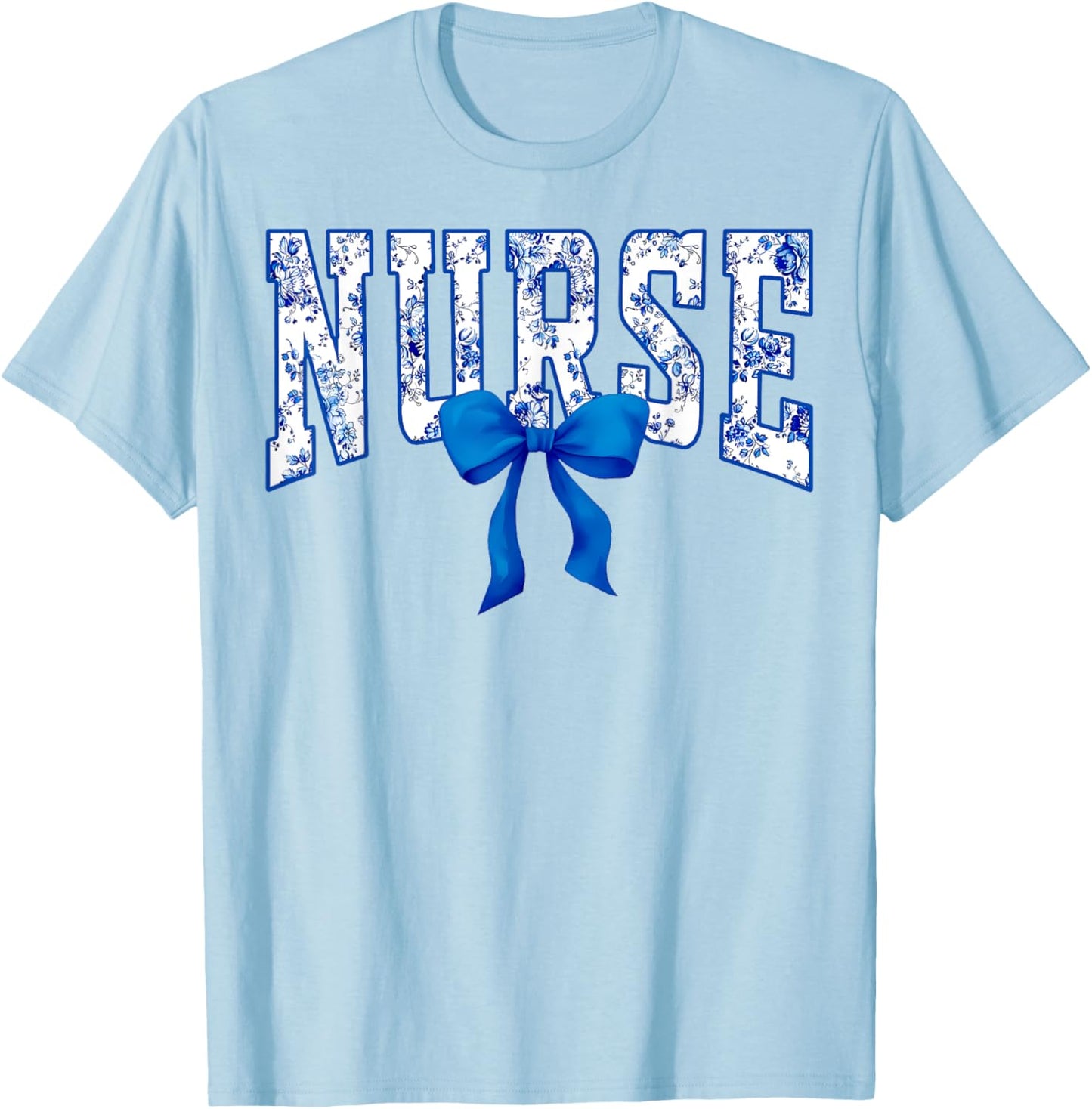 Toile De Jouy Nurse Coquette Bow Nurse Floral T-Shirt - T-Shirt | Light Blue