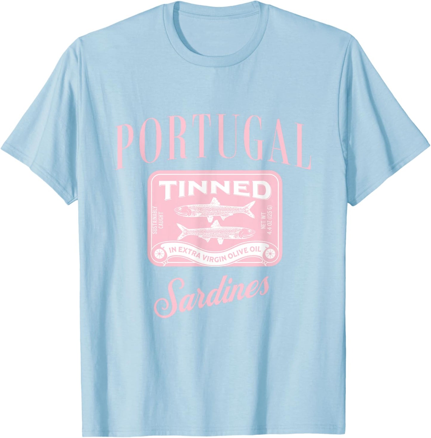 Tin Fish Sardines - Women's Classic Fit White Short Sleeve Letter Print Portugal Sardines Summer T-Shirt - T-Shirt | Light Blue