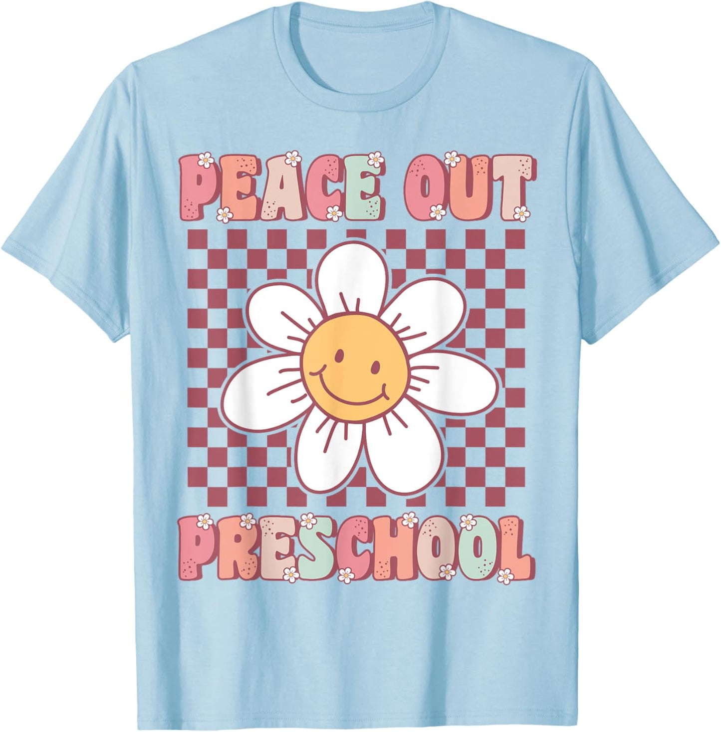 Peace Out Pre-K Cute Groovy Last Day of Preschool Graduation T-Shirt - T-Shirt | Light Blue
