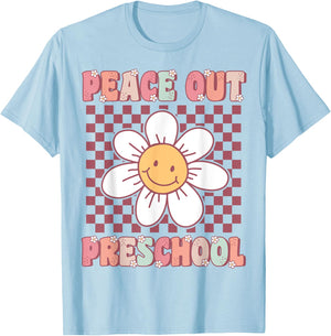 Peace Out Pre-K Cute Groovy Last Day of Preschool Graduation T-Shirt - T-Shirt | Light Blue
