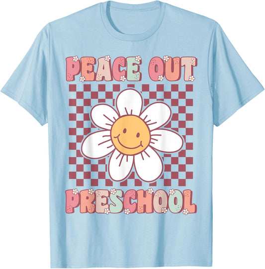 Peace Out Pre-K Cute Groovy Last Day of Preschool Graduation T-Shirt - T-Shirt | Light Blue