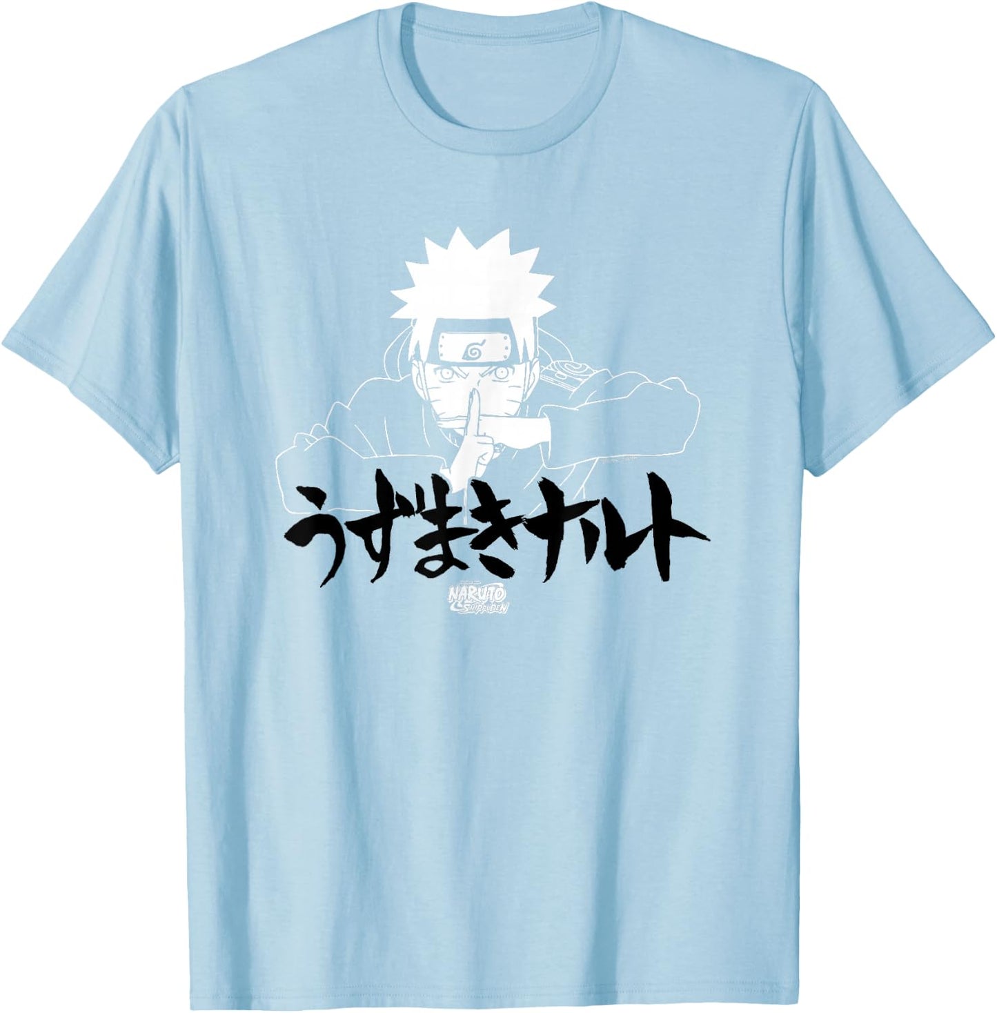 Naruto Shippuden Linear Naruto Jutsu with Kanji Anime T-Shirt - T-Shirt | Light Blue