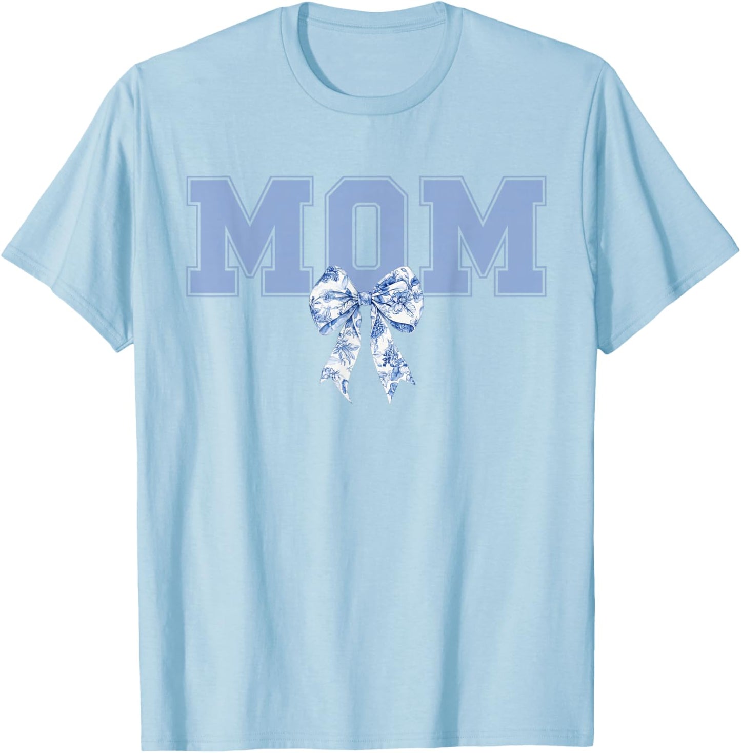 Mom Coquette Toile Blue Bow Boy Mom Cute Mother's Day Mama T-Shirt - T-Shirt | Light Blue