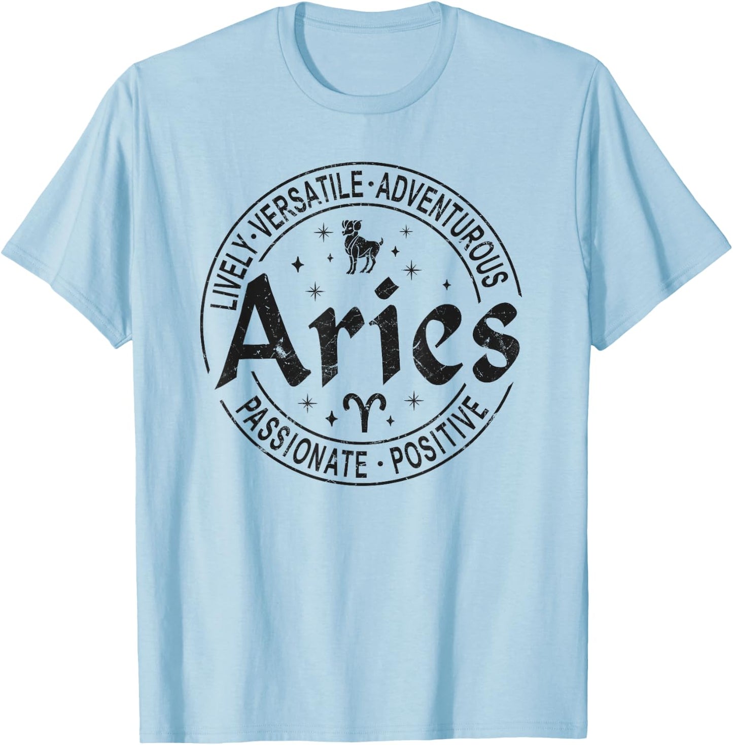 Aries Virtues Vintage Style Zodiac Design, Aries T-Shirt - T-Shirt | Light Blue