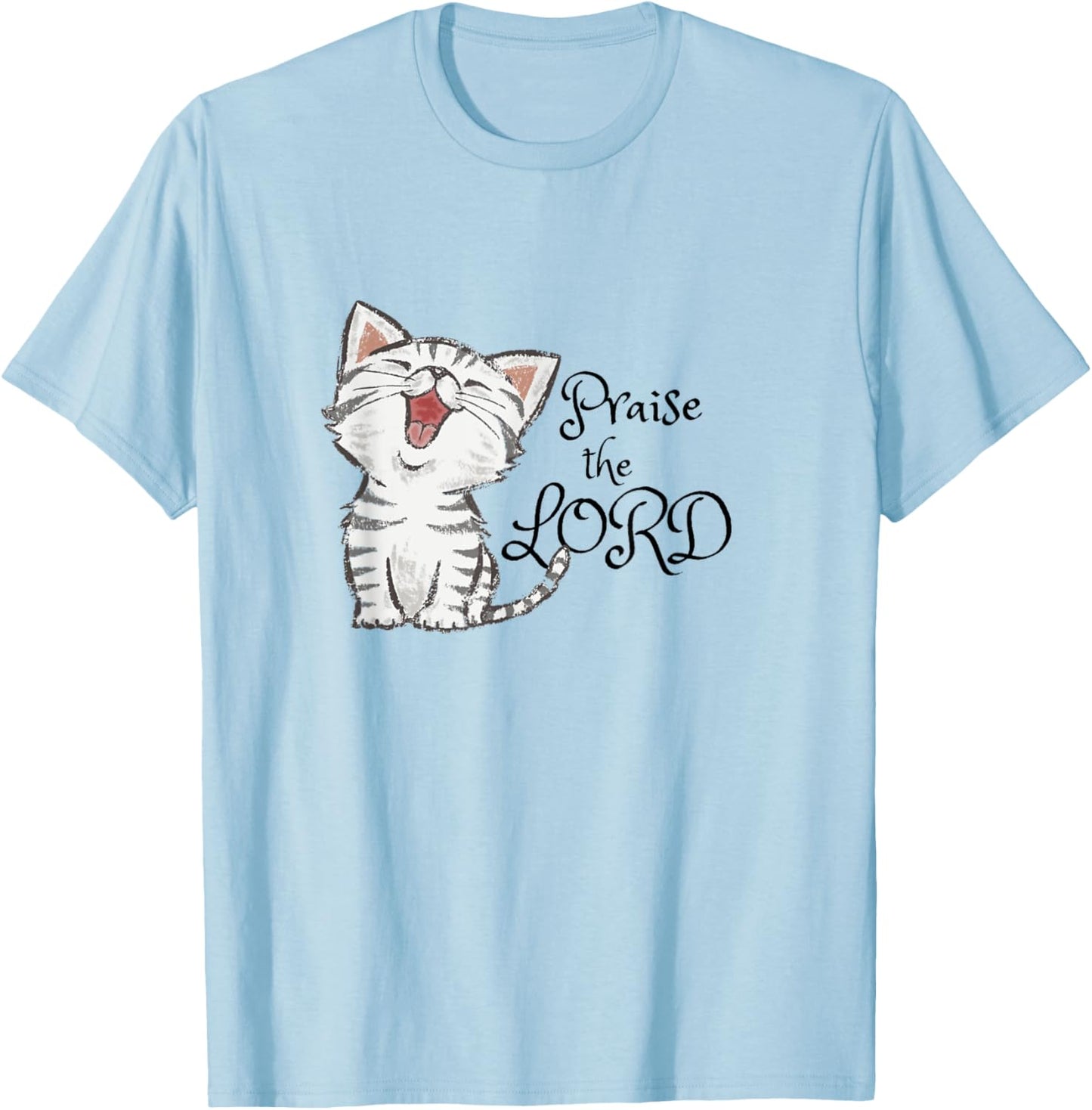 Christian scripture gift with cute cat, Praise The Lord T-Shirt - T-Shirt | Light Blue