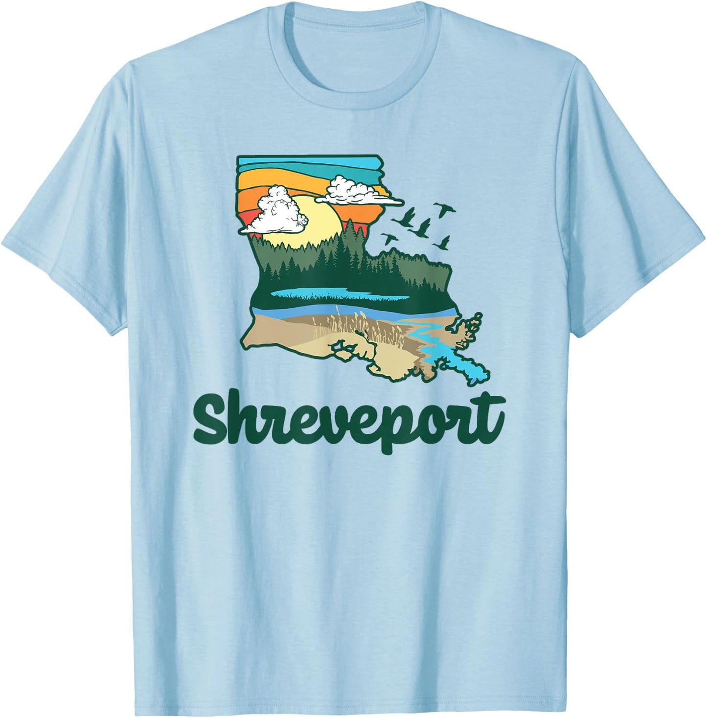 Retro Shreveport Louisiana Nature & Outside Lover Graphic T-Shirt - T-Shirt | Light Blue