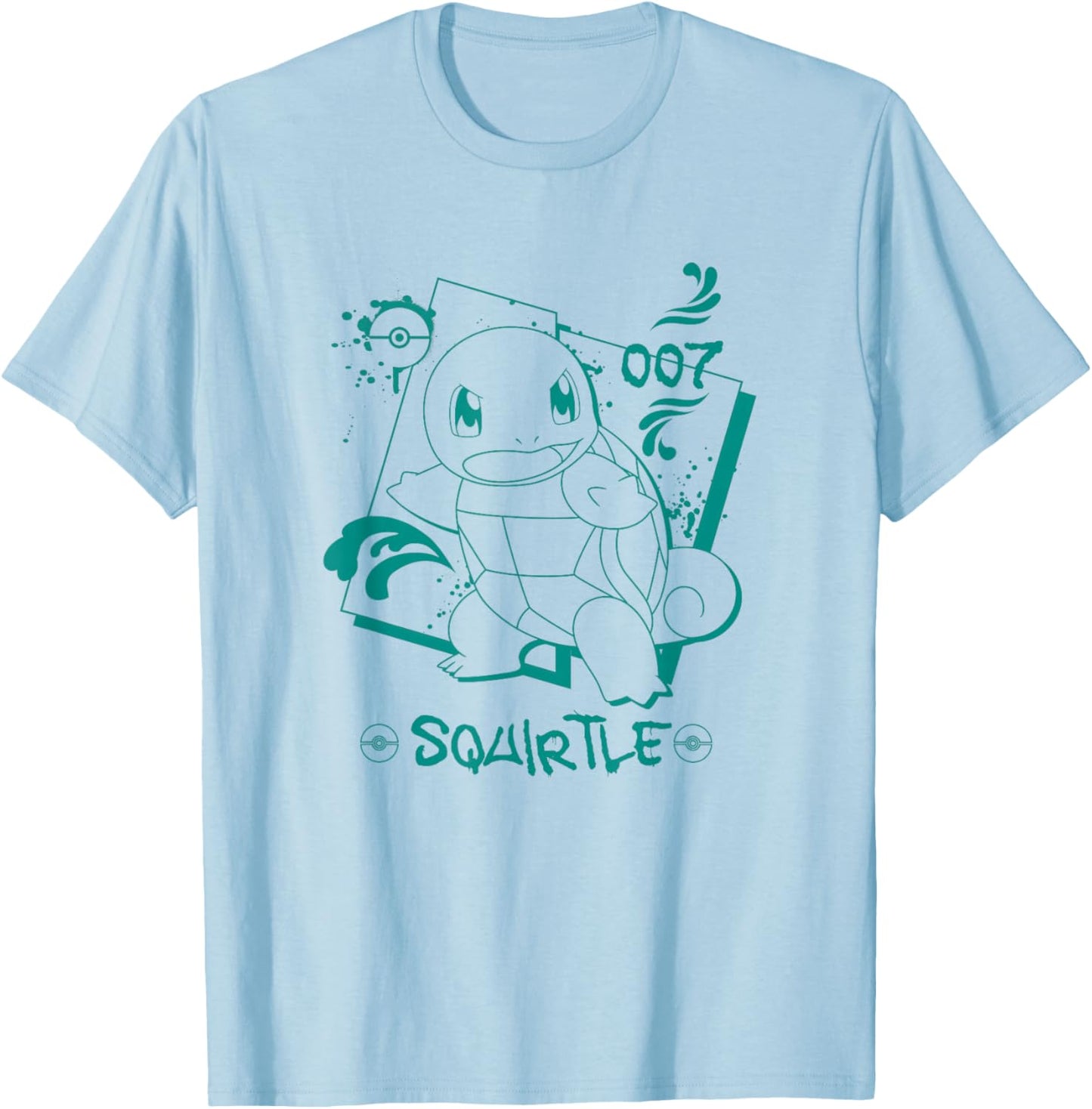 Pokémon Squirtle 007 Graffiti Paint Drip Sketch Portrait T-Shirt - T-Shirt | Light Blue