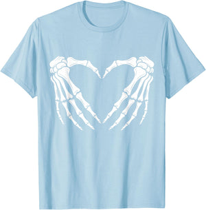 Skeleton Hands Heart Sign Red Halloween T-Shirt - T-Shirt | Light Blue