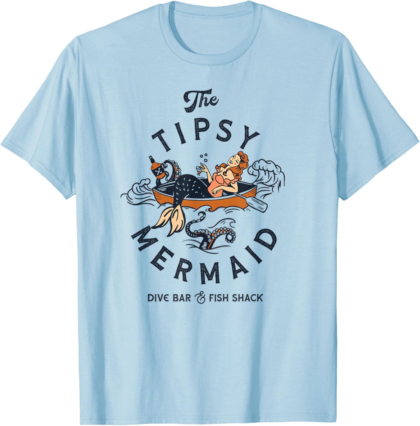 Tipsy Mermaid Dive Bar : Cute Retro Pinup Shirt T-Shirt - T-Shirt | Light Blue