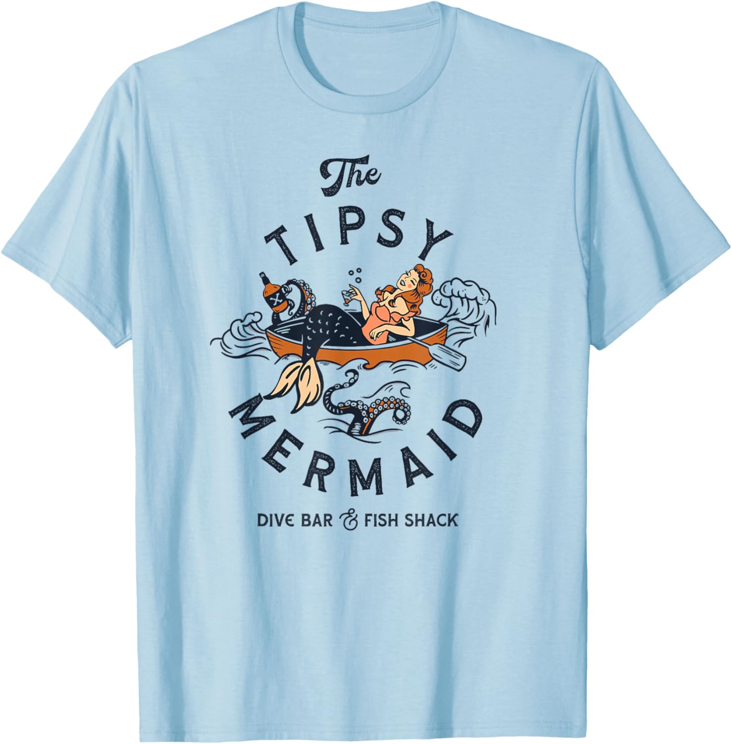 Tipsy Mermaid Dive Bar : Cute Retro Pinup Shirt T-Shirt - T-Shirt | Light Blue