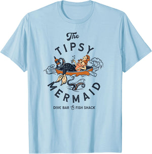 Tipsy Mermaid Dive Bar : Cute Retro Pinup Shirt T-Shirt - T-Shirt | Light Blue