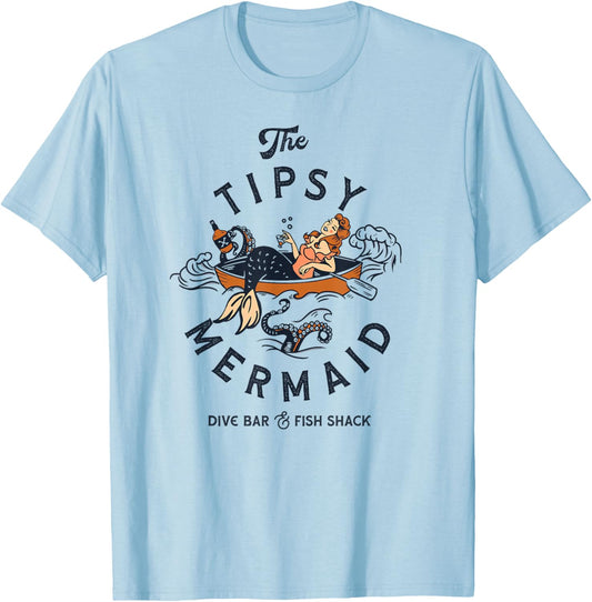Tipsy Mermaid Dive Bar : Cute Retro Pinup Shirt T-Shirt - T-Shirt | Light Blue