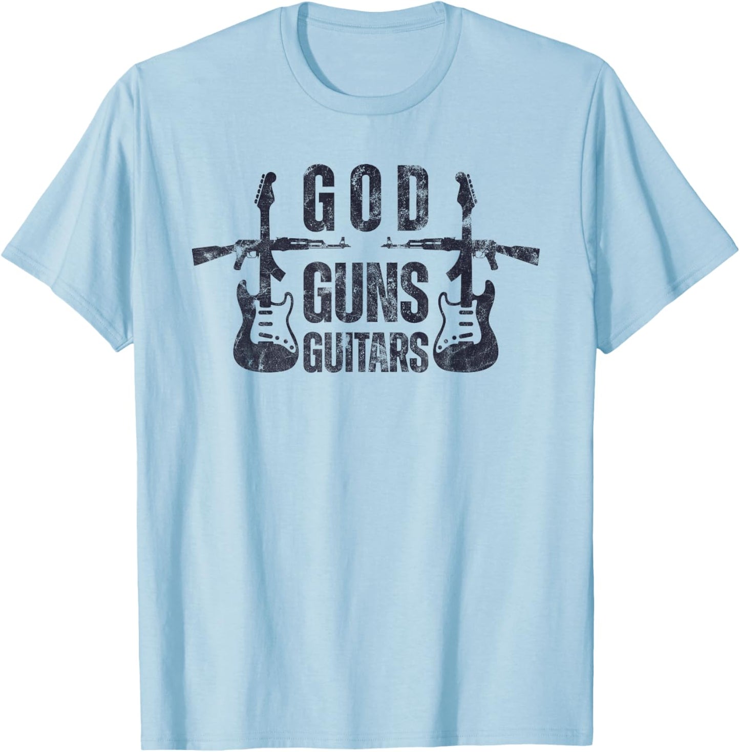 God Guns Guitar Funny Christian Guitar Lover T-Shirt - T-Shirt | Light Blue