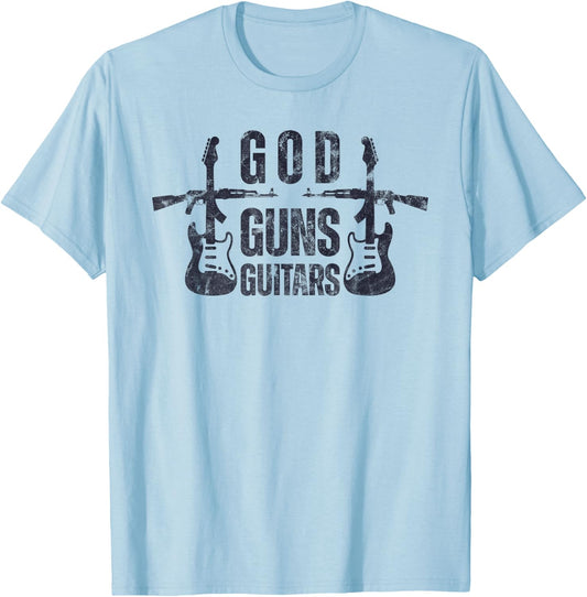 God Guns Guitar Funny Christian Guitar Lover T-Shirt - T-Shirt | Light Blue