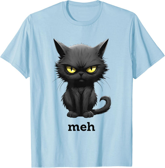 Funny Meh Cat for Cat Lovers T-Shirt - T-Shirt | Light Blue