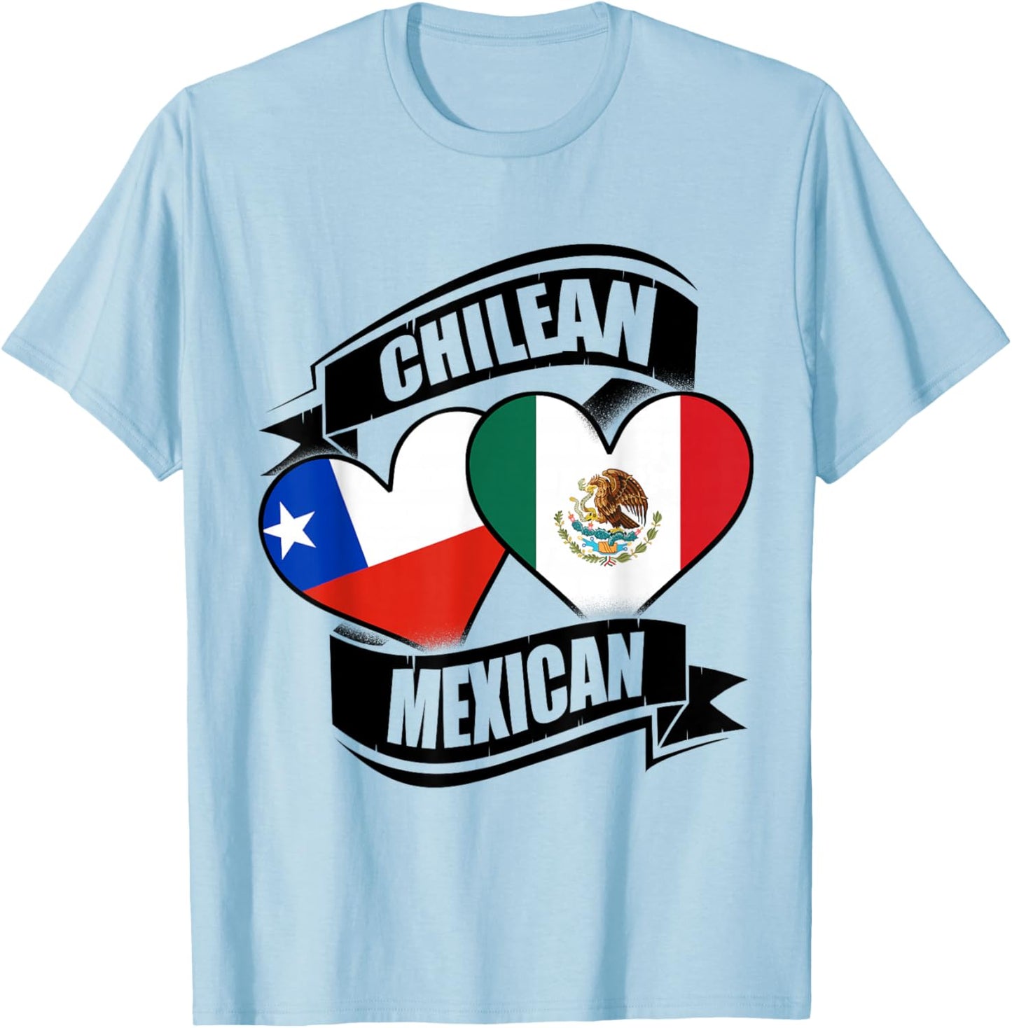 Chilean Mexican Hearts Chile Mexico Flags T-Shirt - T-Shirt | Light Blue