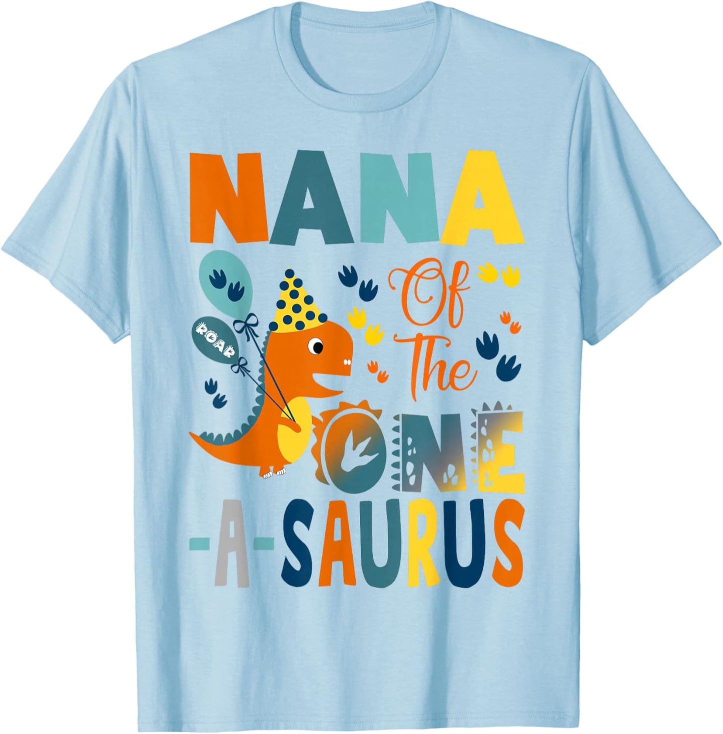 Nana of The One-A-Saurus 1st Birthday Boy Dinosaur T-Shirt - T-Shirt | Light Blue