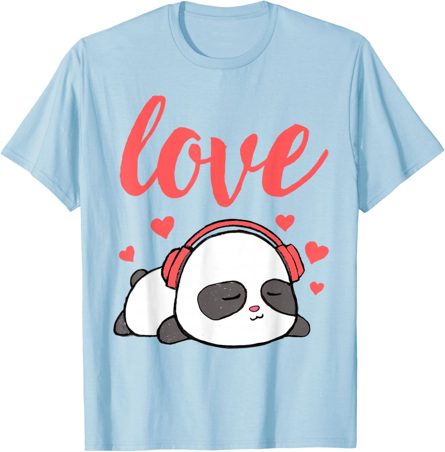 Love Valentines Cute Kawaii Panda Hearts Girls T-Shirt - T-Shirt | Light Blue