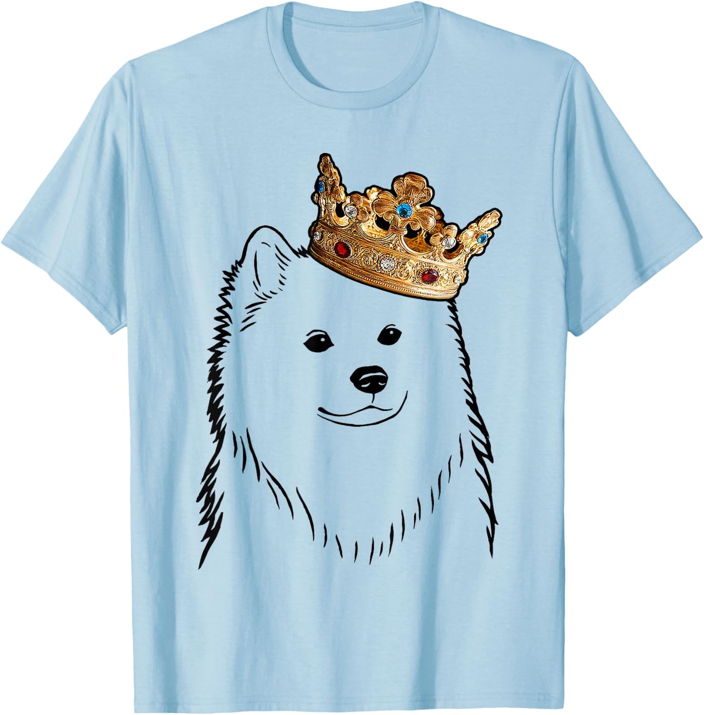 American Eskimo Dog Wearing Crown T-Shirt - T-Shirt | Light Blue