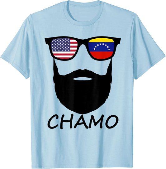 Half American Venezuelan Chamo USA Venezuela Flag Patriot T-Shirt - T-Shirt | Light Blue