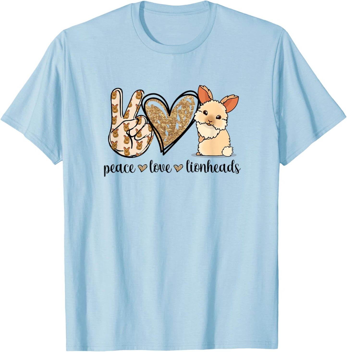 Cute Kawaii Peace Love Lionhead Rabbit Lover T-Shirt - T-Shirt | Light Blue