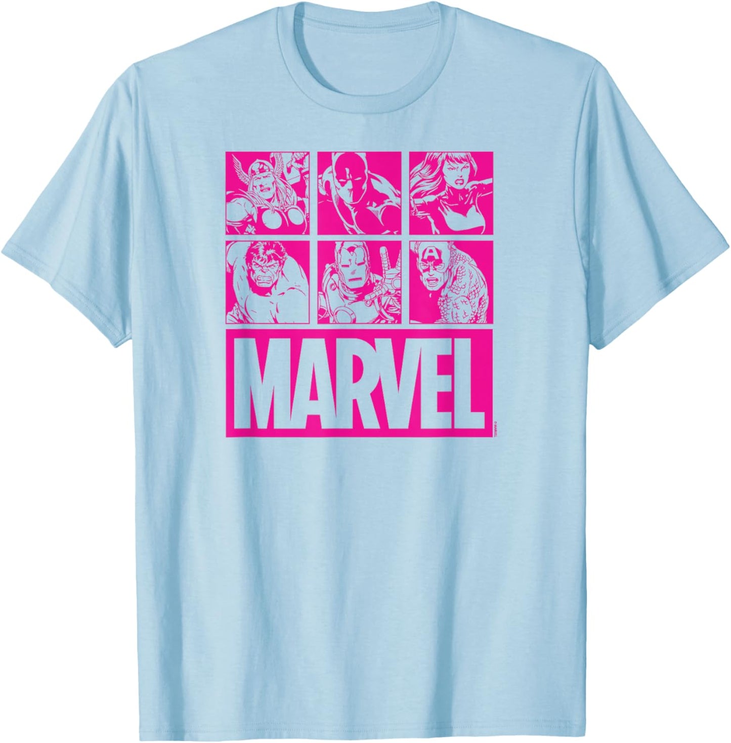 Marvel - Pink Character Grid Valentine's Day T-Shirt - T-Shirt | Light Blue