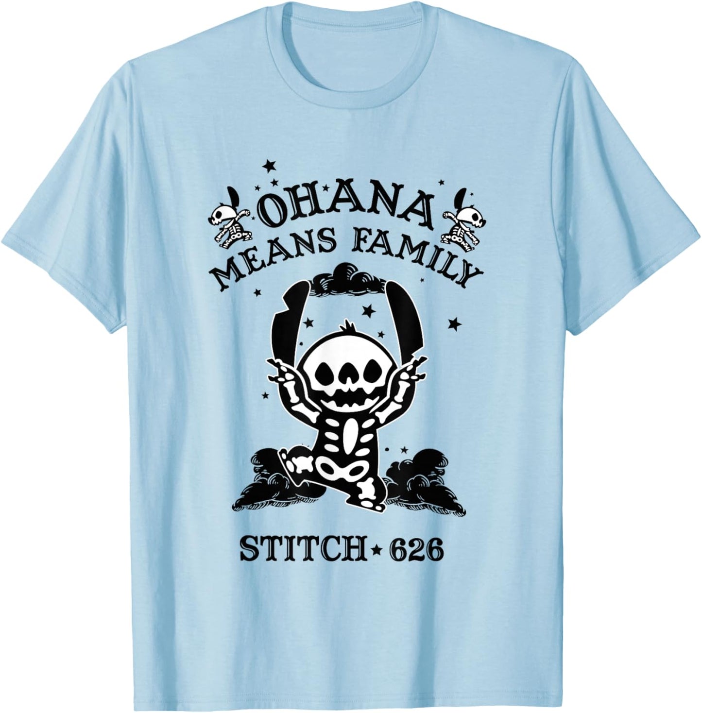 Disney Lilo & Stitch Halloween Ohana Means Family Skeleton T-Shirt - T-Shirt | Light Blue