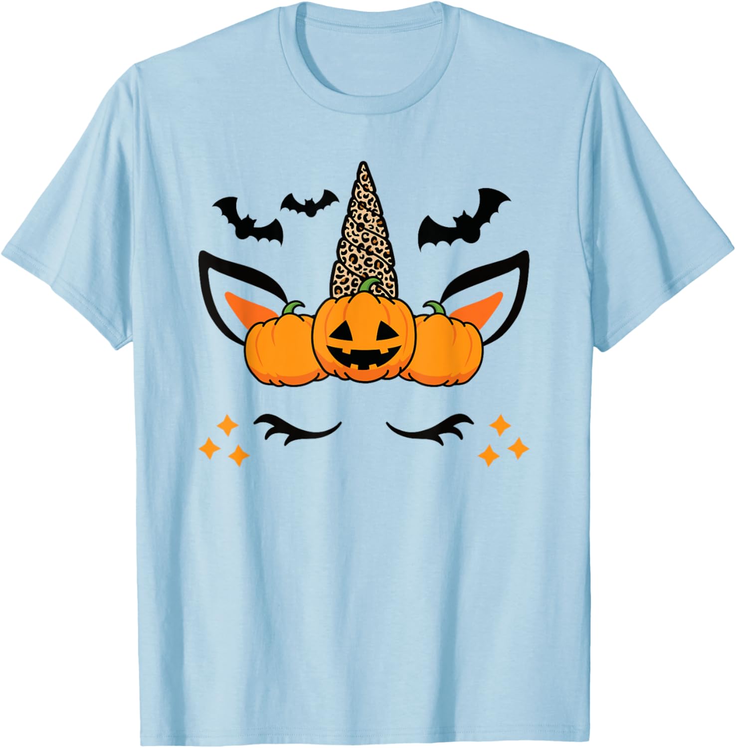Cute Halloween Unicorn Costume Leopard Pumpkins T-Shirt - T-Shirt | Light Blue
