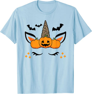 Cute Halloween Unicorn Costume Leopard Pumpkins T-Shirt - T-Shirt | Light Blue