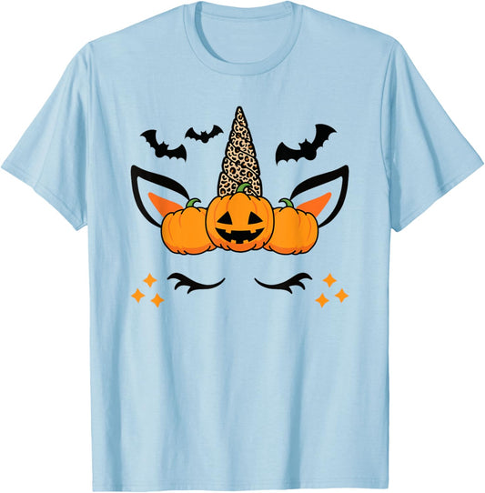 Cute Halloween Unicorn Costume Leopard Pumpkins T-Shirt - T-Shirt | Light Blue