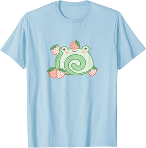 Cute Frog Strawberry Cake Kawaii Aesthetic Pink T-Shirt - T-Shirt | Light Blue